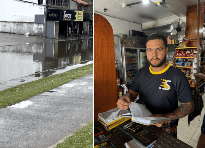 Comerciantes da Avenida Independência relatam prejuízos após alagamentos em Tamoios, distrito de Cabo Frio.