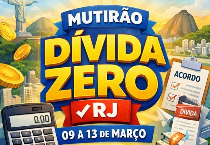 Ilustração do Mutirão Dívida Zero RJ, ação que permite renegociação de dívidas e recuperação de crédito para consumidores no estado do Rio de Janeiro.