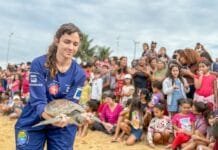 Tartaruga-verde é devolvida ao mar na Praia do Abricó Tartaruga-verde é solta na Praia do Abricó após passar por processo de reabilitação realizado pelo Instituto BW.
